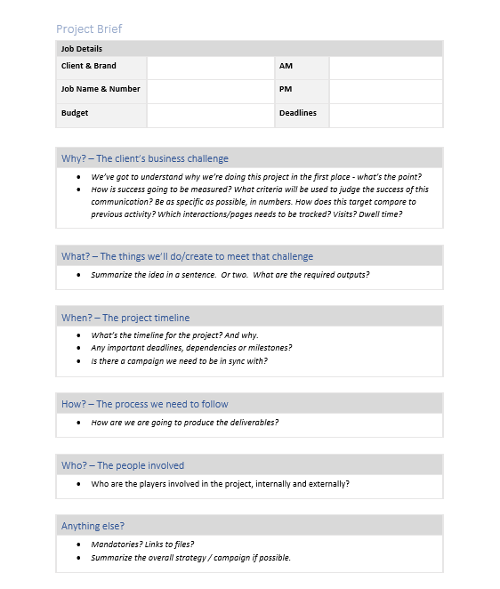 project brief template screenshot