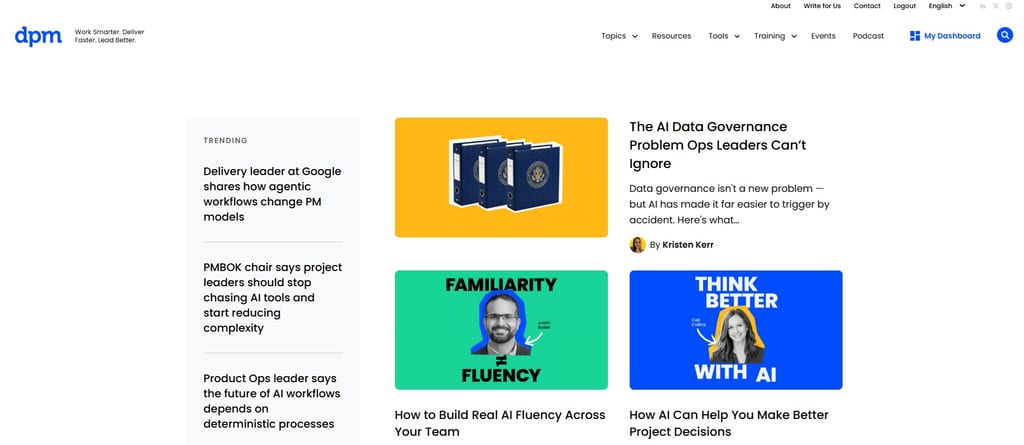 Screenshot della pagina web di The Digital Project Manager