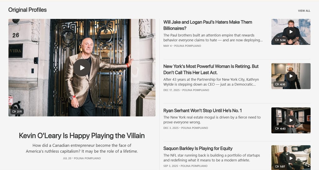 Screenshot della pagina web di The Profile