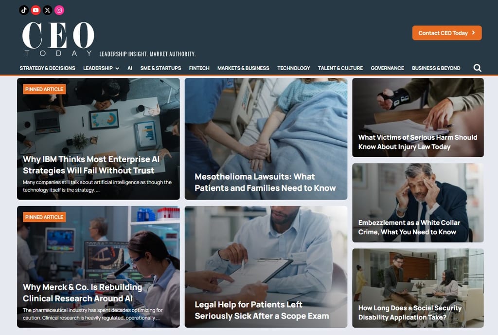 Screenshot della pagina web di CEO Today