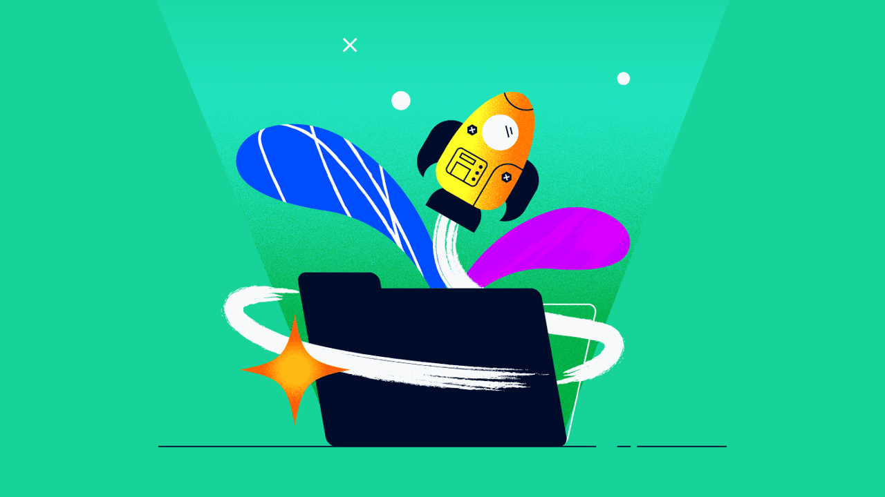 image of a rocket blasting out of a file folder for how to do a project kickoff