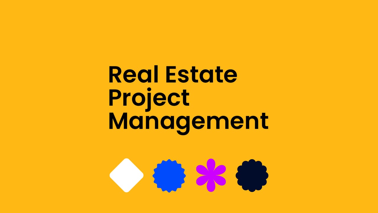 Real estate project management text on orange background