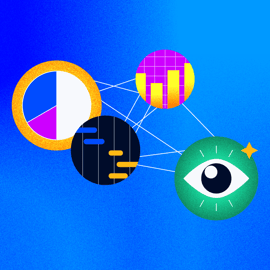 illustration of graphs and charts in circles which are connected in a network for enterprise project portfolio management