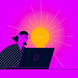 project manager with a lightbulb over their computer for design thinking in project management