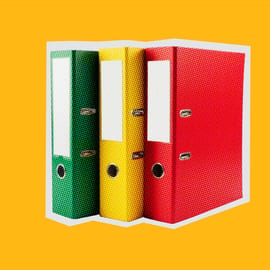 binders on an orange background for document management lifecycle