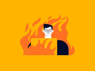 project manager with their laptop on fire for project controls