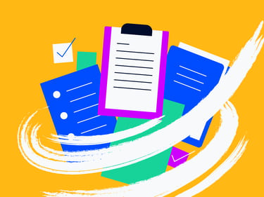 clipboards and checklists wrapped in brushstrokes to show movement for agile sprint planning meeting