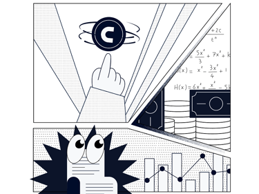 comic panels with a project manager pointing to a coin and a checklist with eyes for project estimate