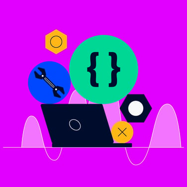 wrenches and bolts and parentheses next to a laptop for technical program manager