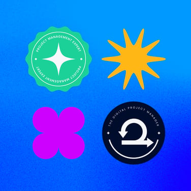 four symbols representing agile with a badge for agile certifications