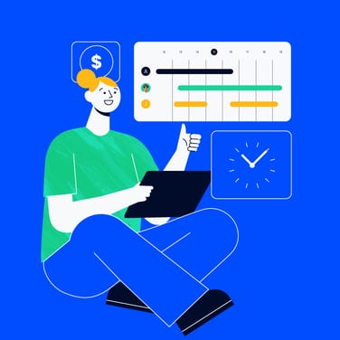 project manager sitting beside charts and graphs for project management job benefits