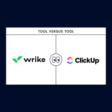 Wrike Versus Clickup logos on black background