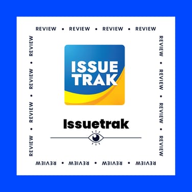 Issuetrak logo on blue background for issuetrak review