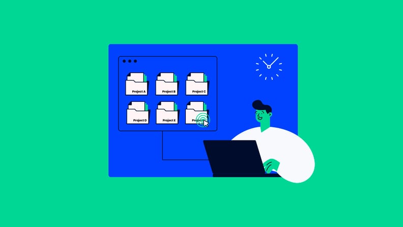 project manager next to file system for how to stay organized