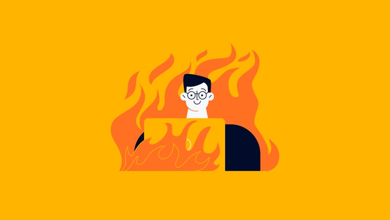project manager with their laptop on fire for project controls