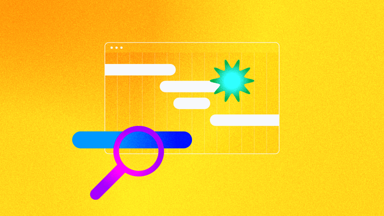 illustration of a gantt chart with a magnifying glass overtop for what should a gantt chart include