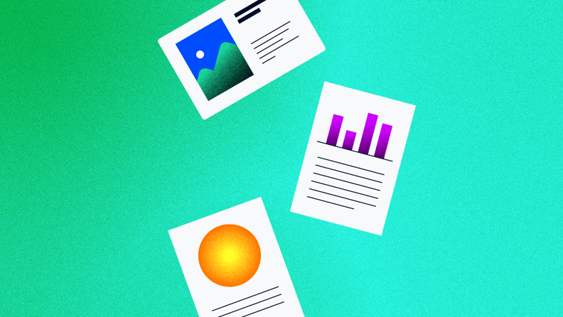illustration of several files with graphs and images on them for how to sell the value of project management