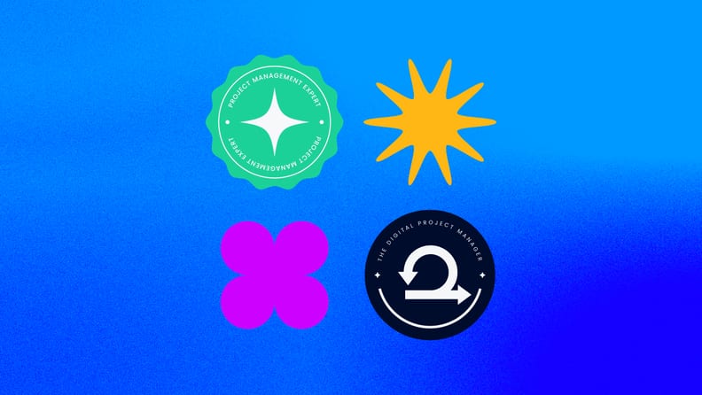 four symbols representing agile with a badge for agile certifications