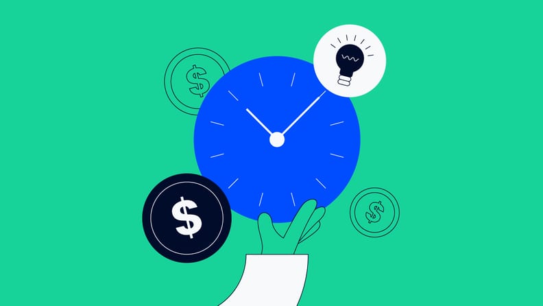 project manager holding up a clock for time tracking for budgeting
