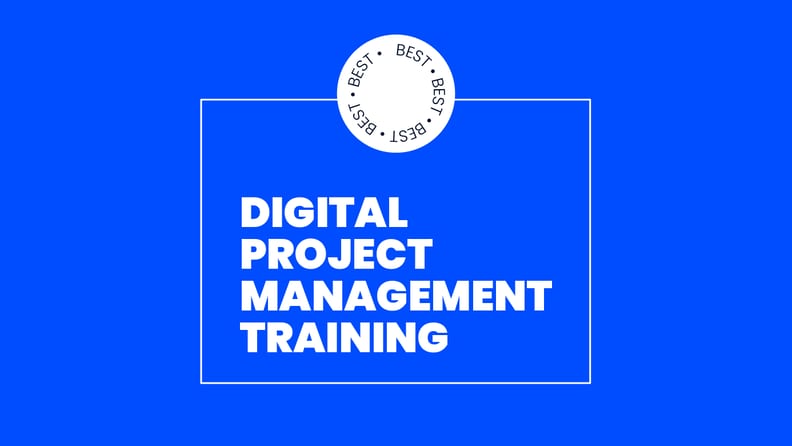 white text on blue background digital project management training