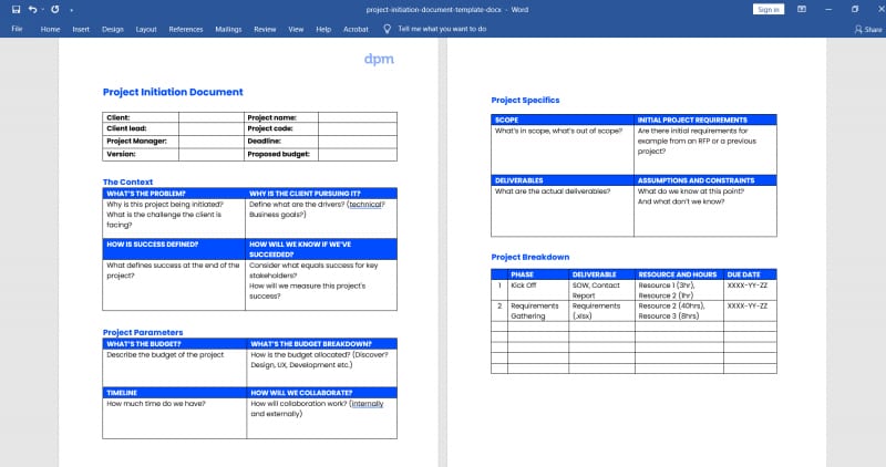 Project Initiation Doc Template Screenshot 1