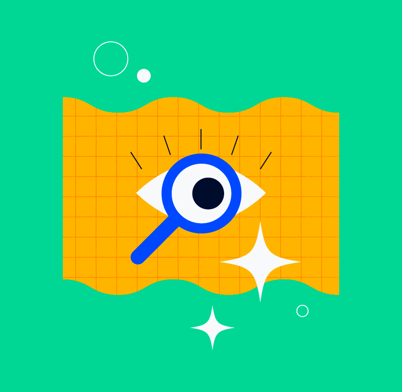 eye with a magnifying glass looking over a quality management plan