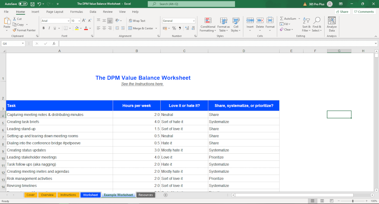 DPM Value Balance Worksheet Sample
