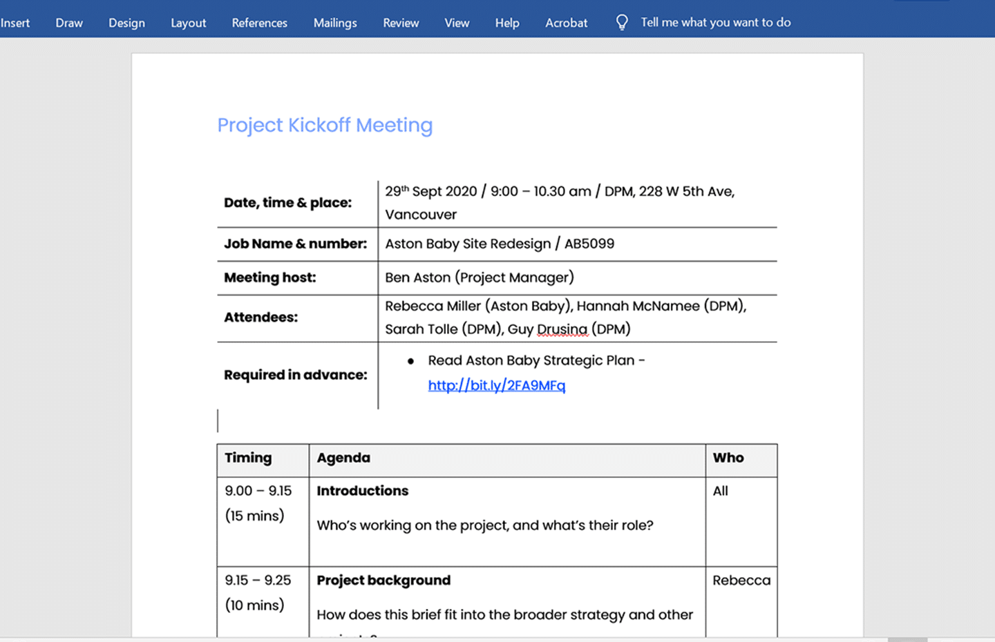 Project Kickoff Meeting Screenshot