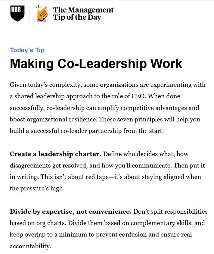 Newsletter di esempio del Consiglio di gestione del giorno di HBR