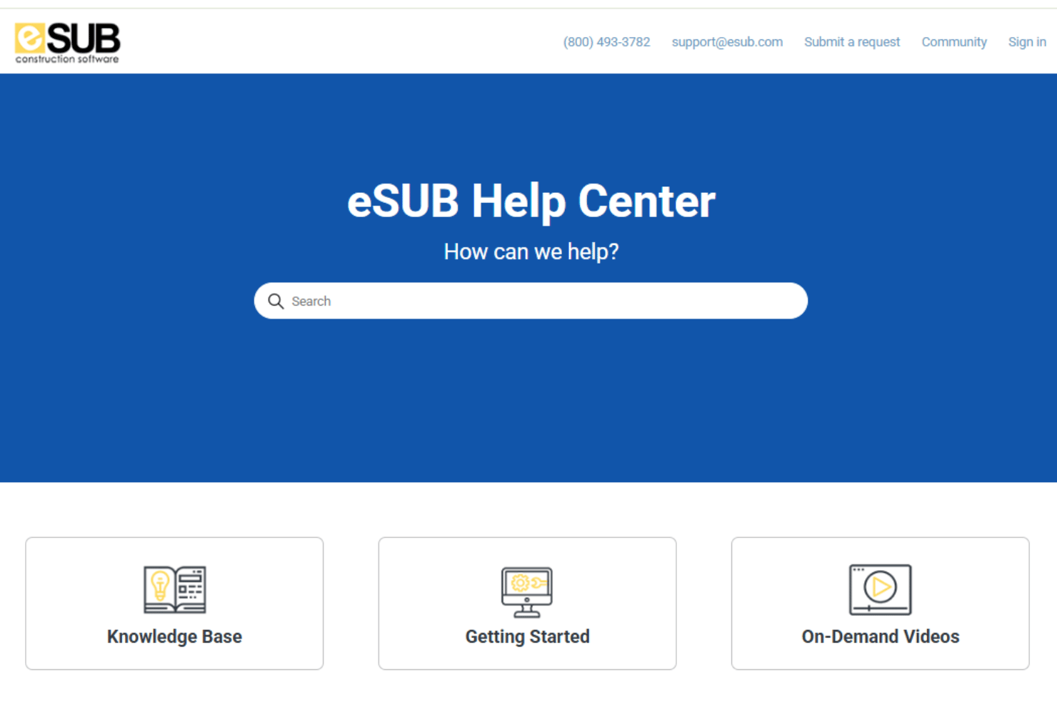 eSUB customer support dashboard with live chat and training