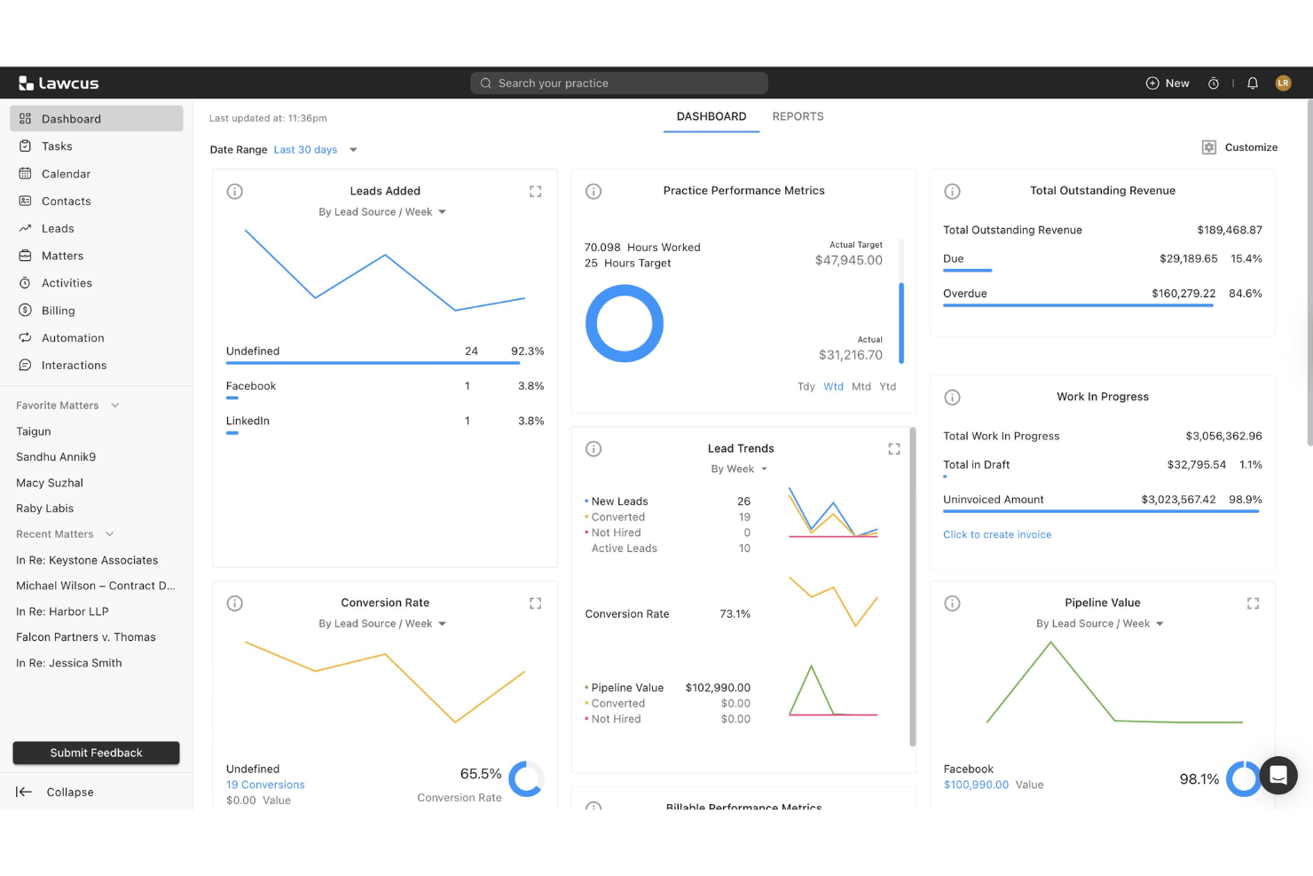 Legal project management tool for organizing cases and workflows