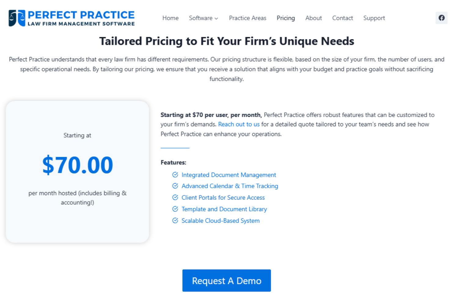 Perfect Practice pricing with customized plans for law firms