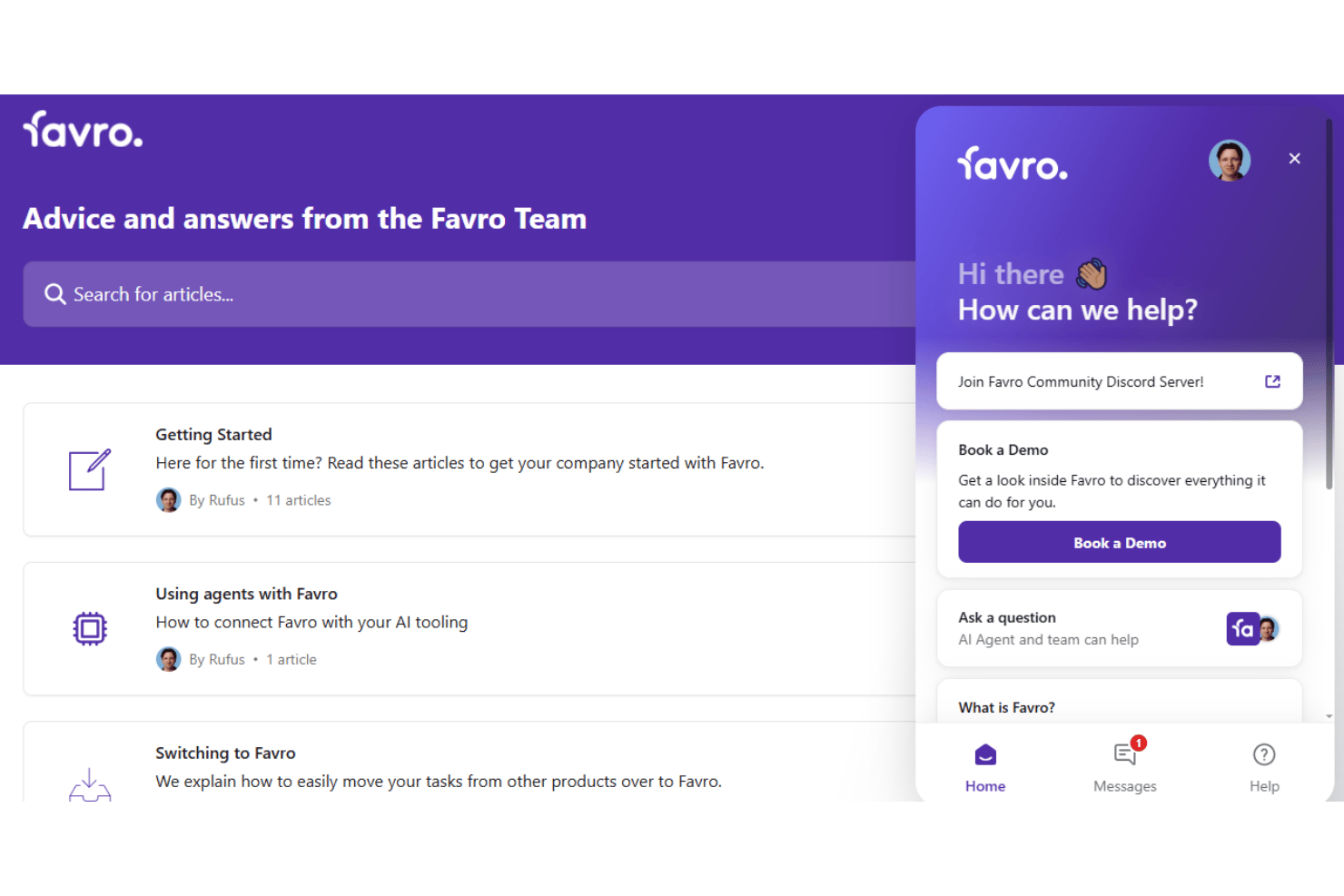 Favro customer support with live chat, email assistance, and knowledge resources.