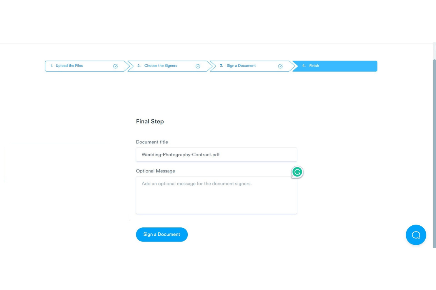 Signaturely workflow builder with guided document preparation steps.