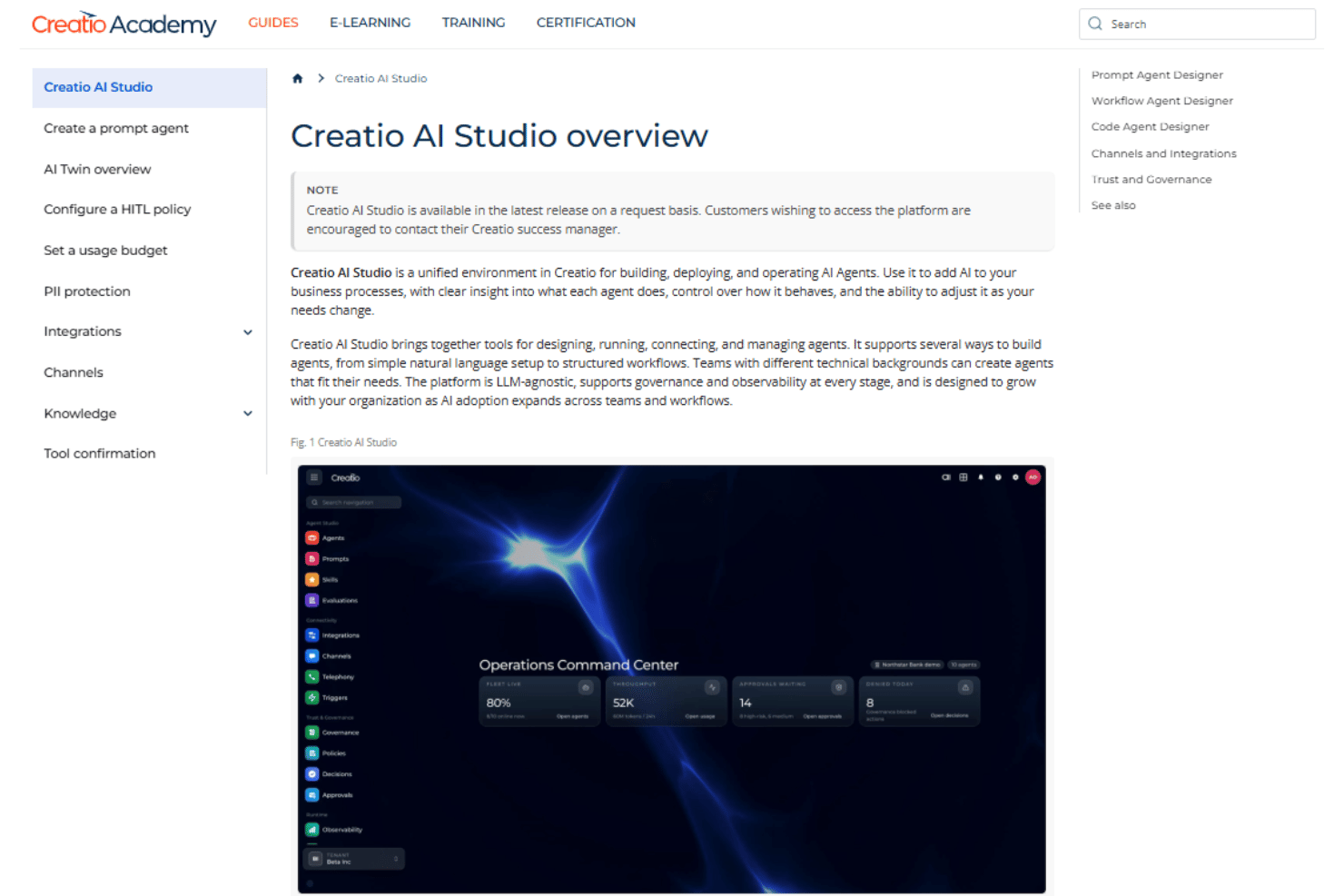 Creatio AI Studio onboarding with configuration, testing, and deployment steps.