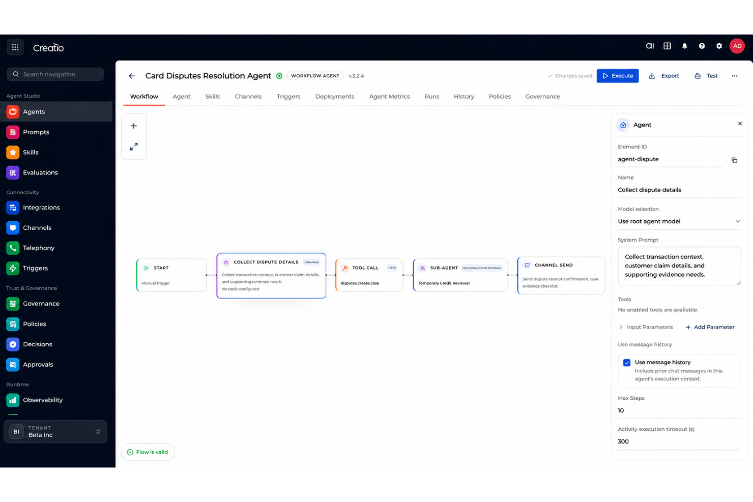 Creatio AI Studio coordinating human tasks and AI agent workflows.
