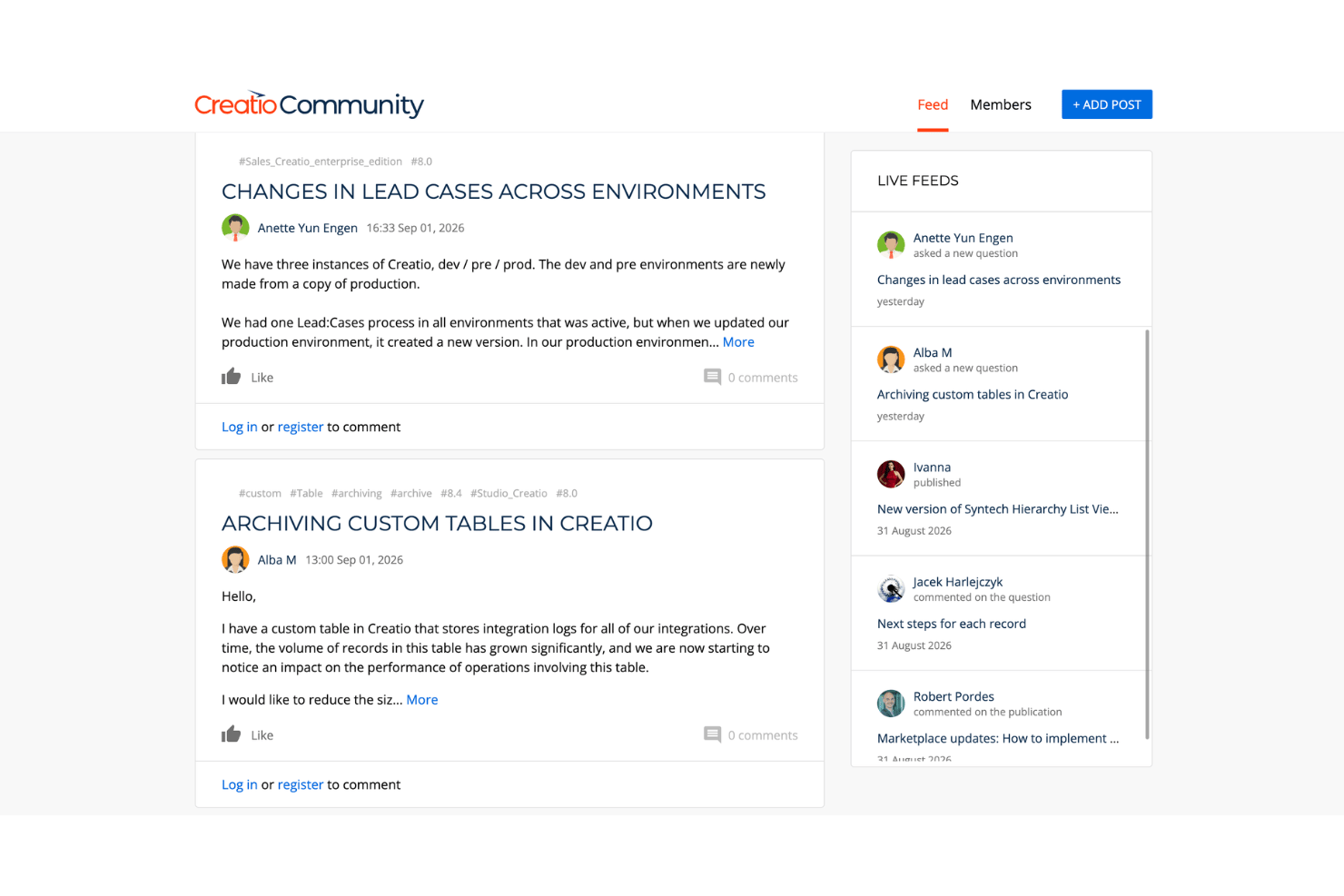 Creatio Community forum feed