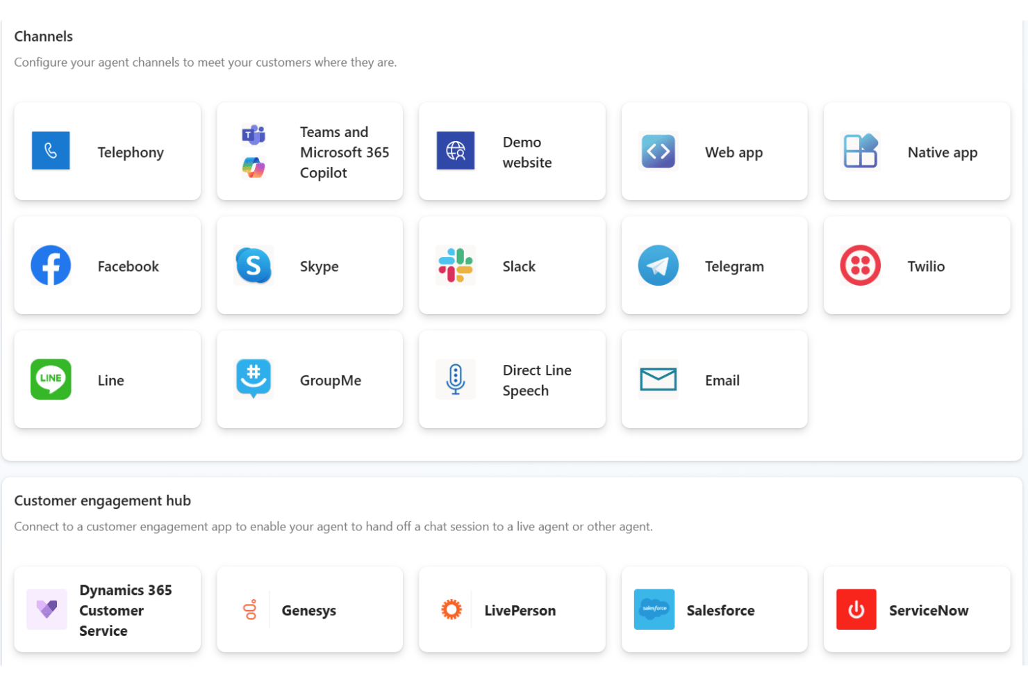 Microsoft Copilot Studio integrations with Teams, SharePoint, Power Platform, and Azure.