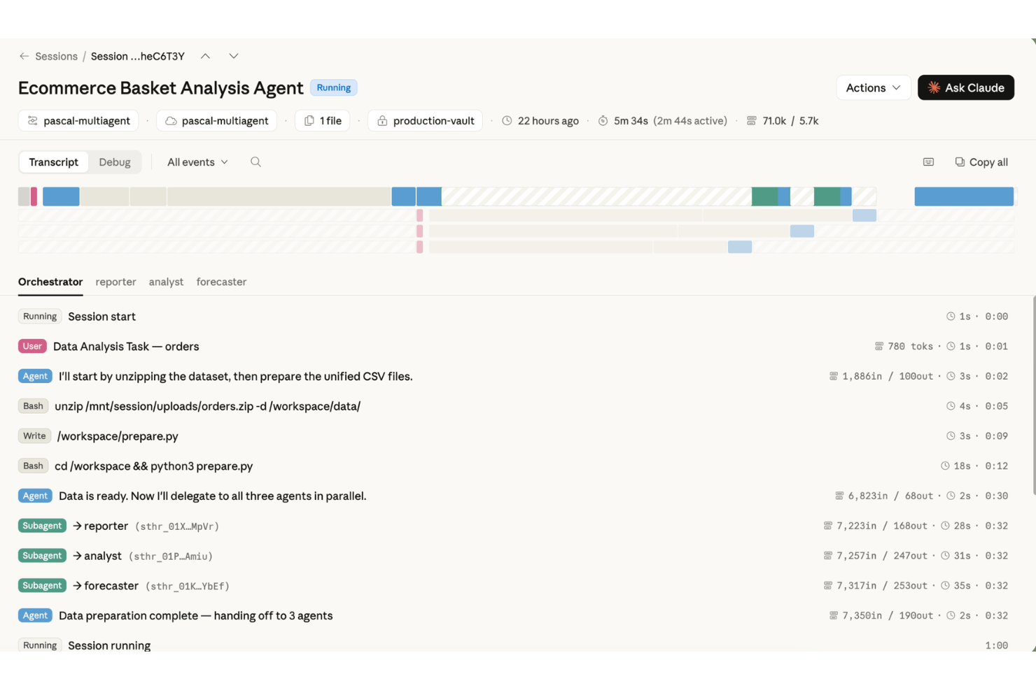 Claude Managed Agents interface showing managed orchestration across multiple agents.