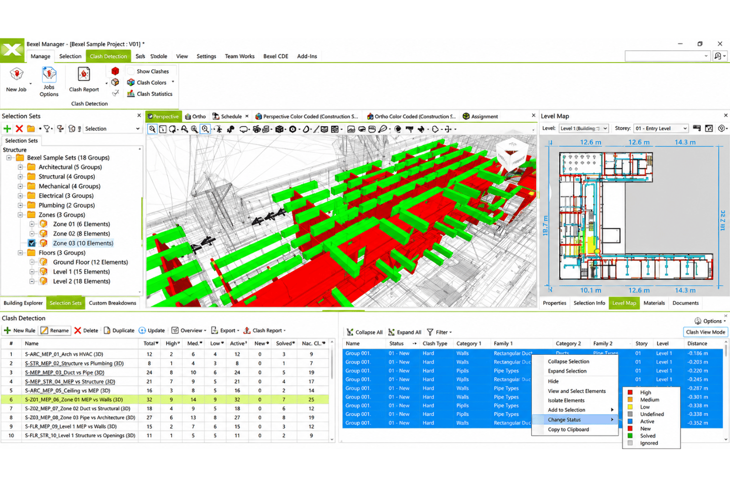 BEXEL Manager clash detection with BIM model conflicts and coordination workflows.
