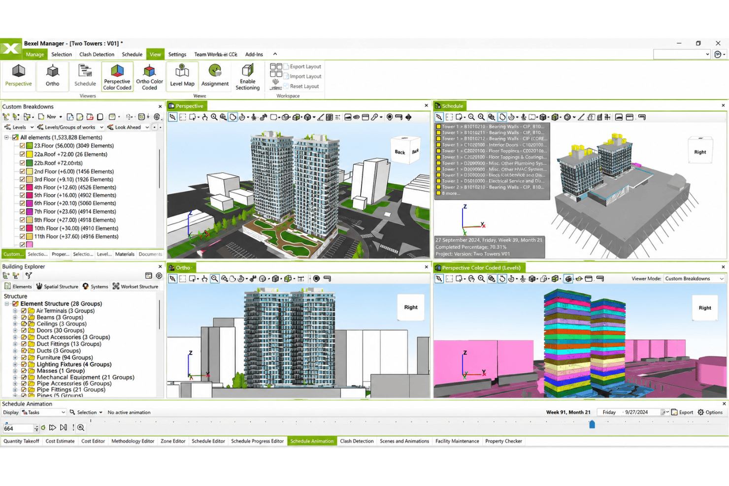 BEXEL Manager streamlines BIM project management with 4D scheduling, 5D cost planning, and progress tracking.