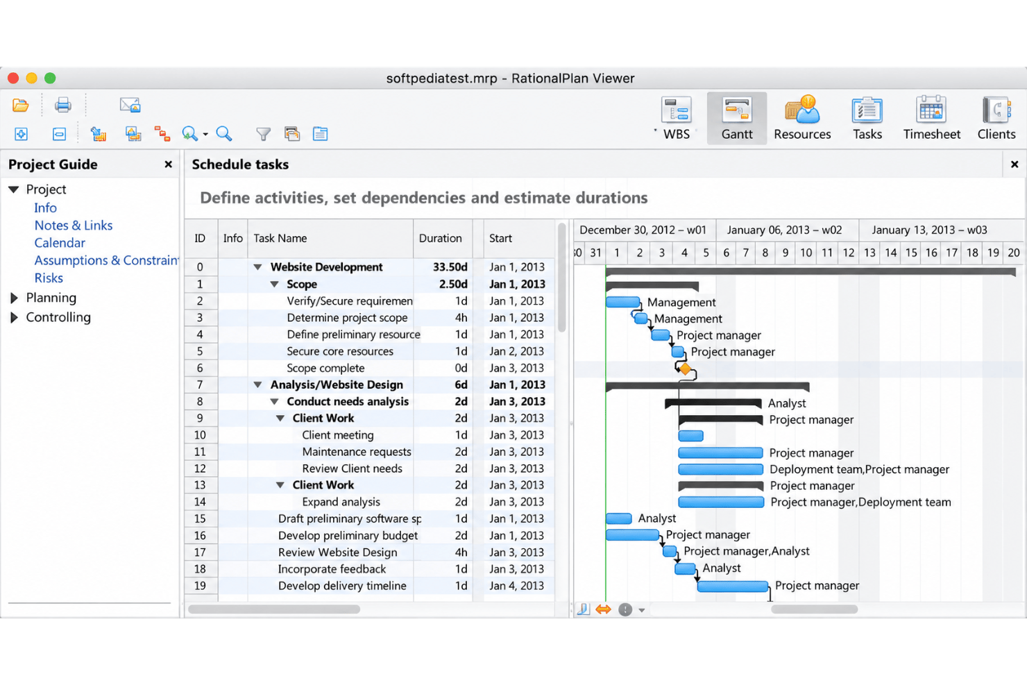RationalPlan user-friendly interface with Microsoft Project file viewing, Gantt charts, and schedule management.