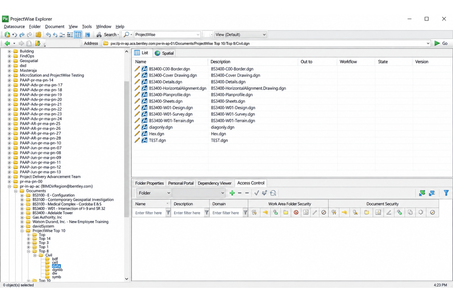 Bentley ProjectWise approval workflows with document review stages, permissions, and status tracking.