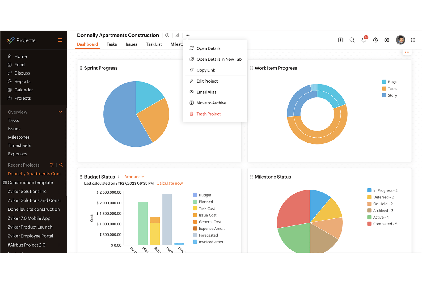 Zoho Projects streamlines tasks, timelines, and team collaboration.