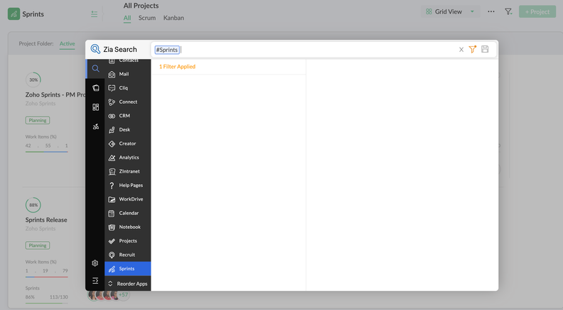 Zoho Sprints Adds Zia Search for Work Item Discovery