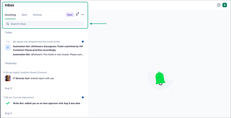 Wrike Inbox Adds Search and Notification Filters