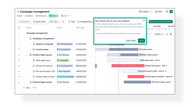 Wrike Makes New Gantt the Default Experience