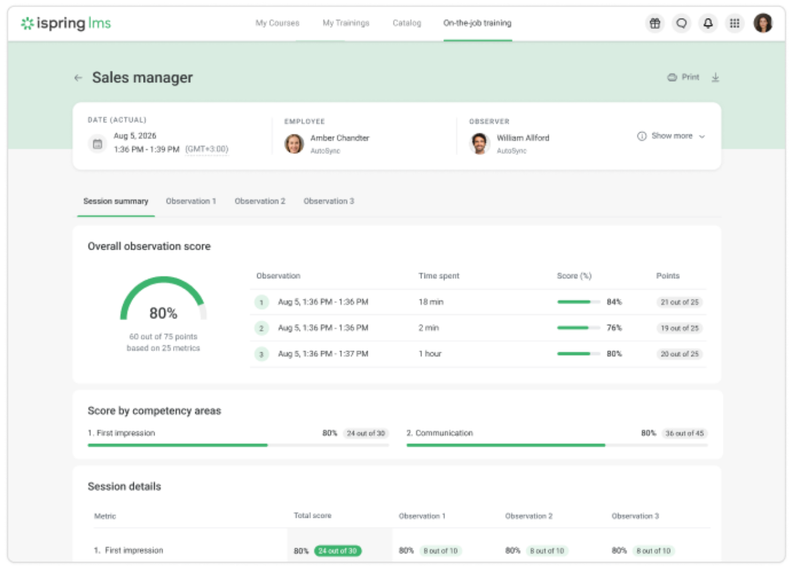 iSpring LMS Supports Multiple OJT Observations