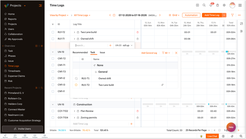 Zoho Projects Adds Time Log Grid View for Faster Tracking