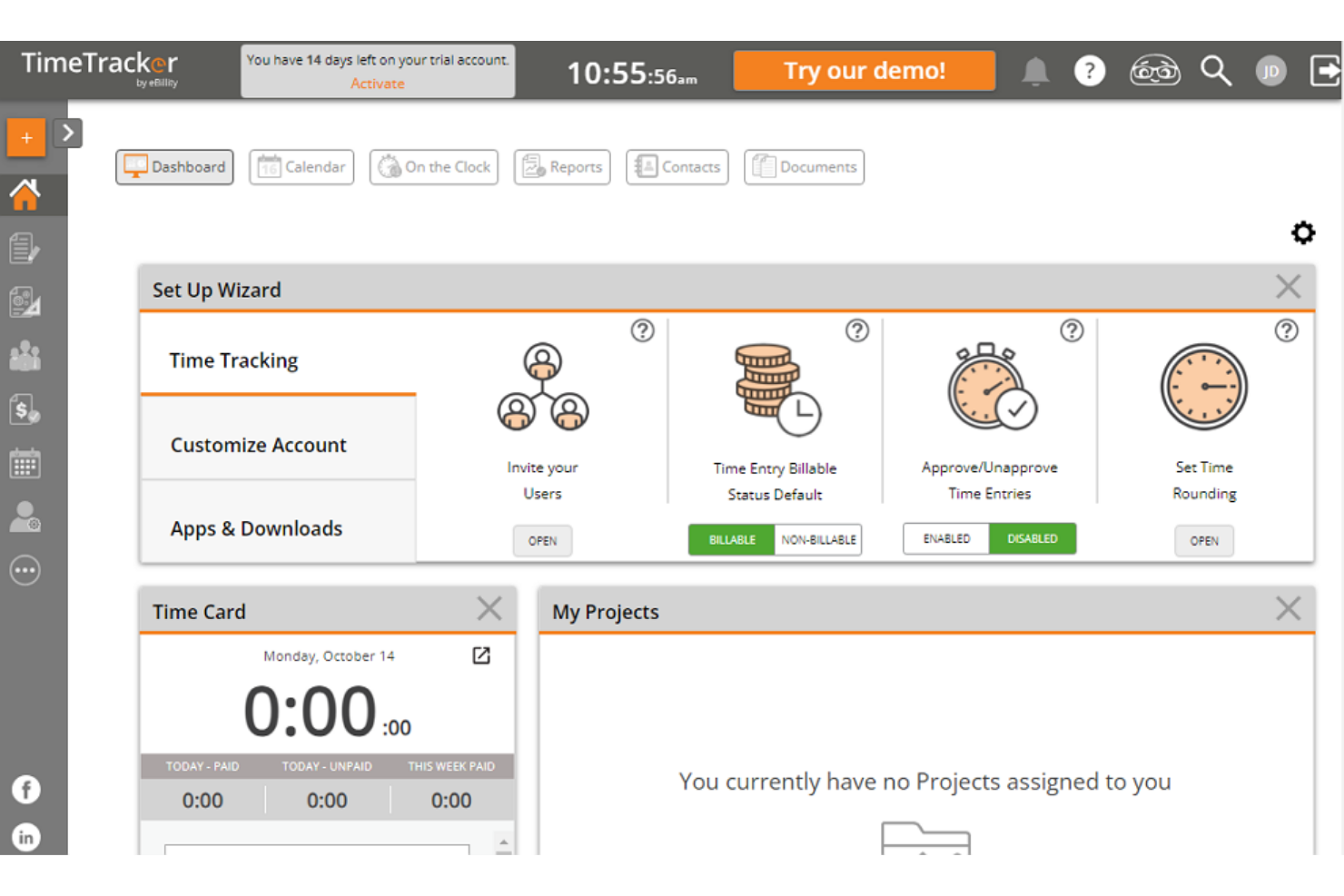 eBillity screenshot - 10 meilleures alternatives à Clockify pour les heures facturables en 2026
